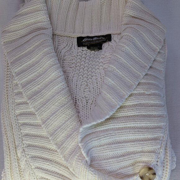 Vintage Eddie Bauer Cotton Cable  Knit Sweater Shawl Collar - Picture 11 of 12